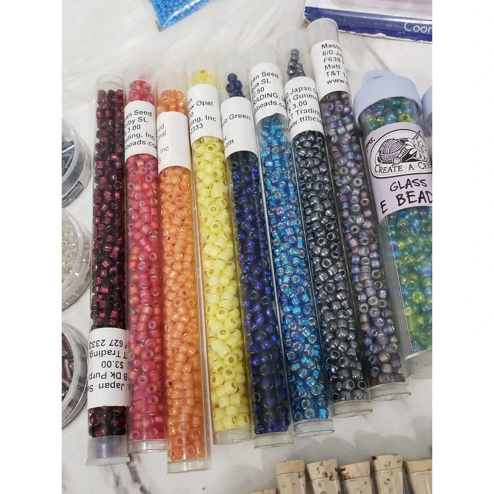 LARGE GLASS SEAD BEAD LOT Czech Japanese Blue Moon Craft Wire Jewelry cord - Picture 3 of 16